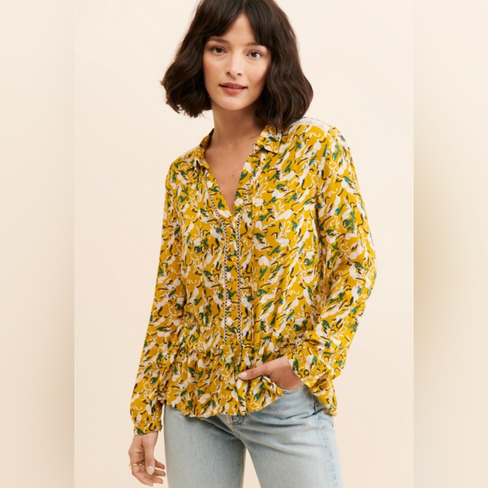 Anthropologie Maeve Janie Peasant Rabbit Print Blouse